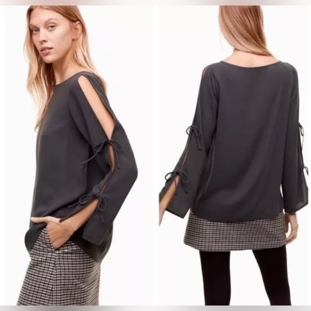 Wilfred Aritzia Pozzi Black Open Tie Sleeve Blouse Size XS